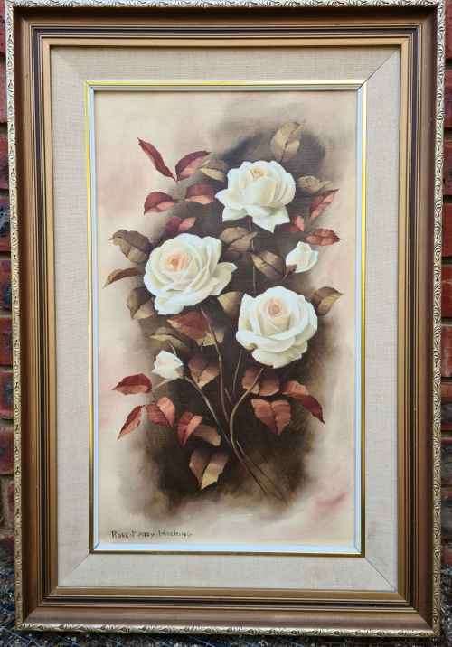 Original Large Rose Mary Hacking Floral Painting - Frame Size 54/79cm Picture 34/60cm