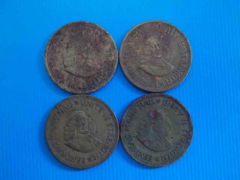 4 X South Africa 1/2c Coins (1961, 1962, 1963, 1964)