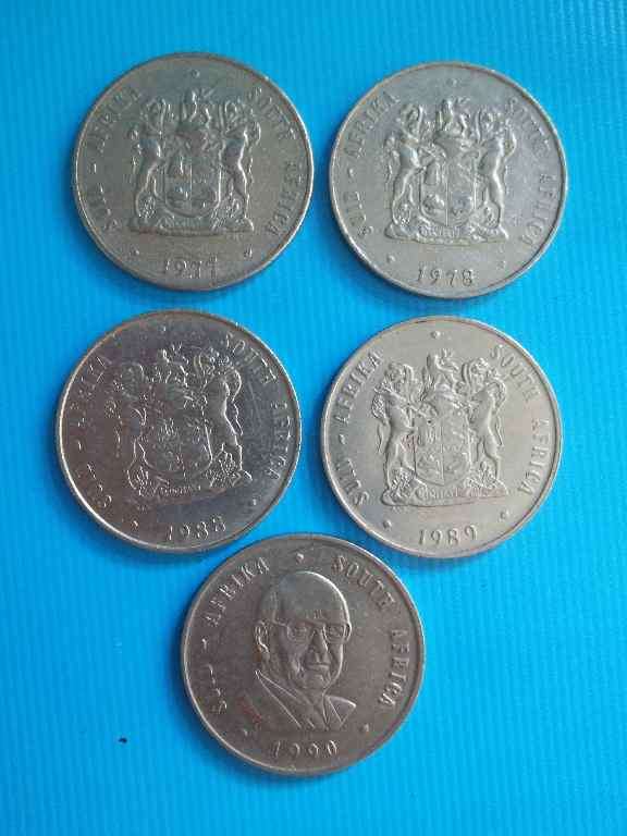 5 X Circulated Old R1 Coins 1977; 1978; 1988; 1989; 1990