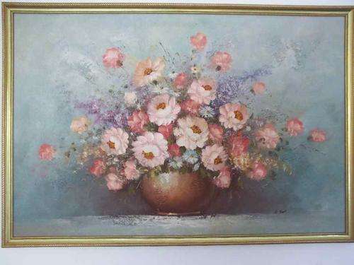 Beautiful Floral Oil Painting - R Cox - Framed With No Glass - 63cm/94cm (With Frame)