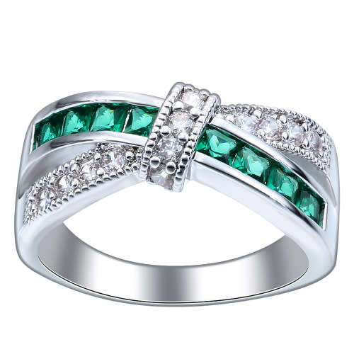 SALEExtraordinaryCrossed Green 18K White Gold Filled Engagement- Size 7
