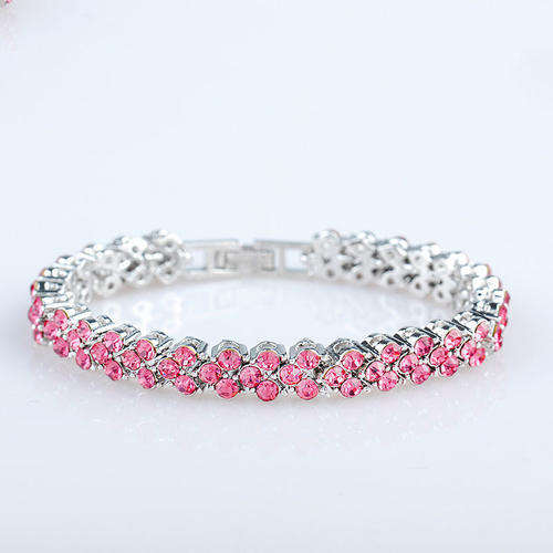 Exquisite 6.5inch Pink Round Cut Swarovski Crystal Elements Tennis Bracelet