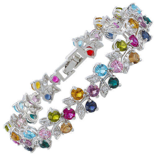 Exquisite 6.5inch Multi Color Round Cut Swarovski Crystal Elements Tennis Bracelet