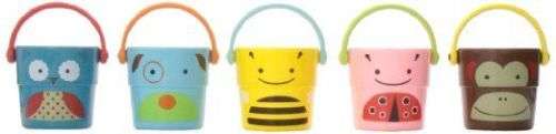 HOP Zoo Stack & Pour Buckets, Set of 5, Ages 9m+ Bath Rinse*Toy NEW Unisex