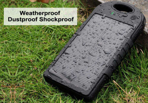 5000mAh Portable Waterproof Solar Charger Dual USB External Battery Power Bank