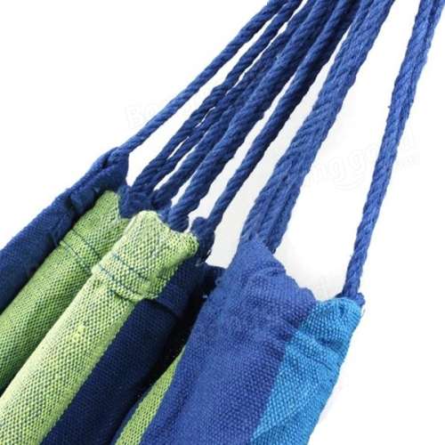 Portable Cotton Rope Outdoor Swing Fabric Camping Hanging Hammock In Blue Color