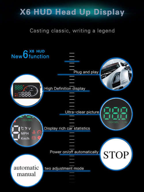 X6 Car Projector OBDII interface HUD Head Up Display MPH Speed ¿¿Fuel Consumption Monitoring System