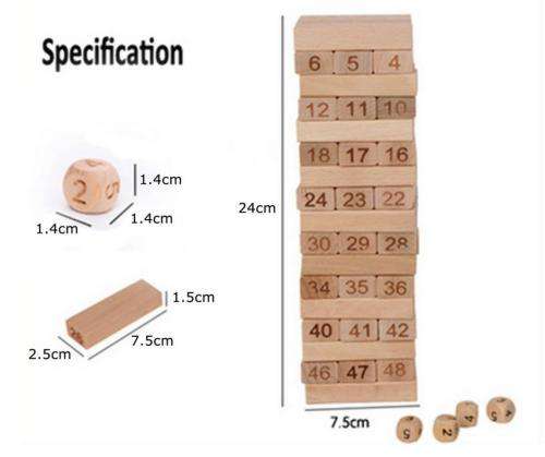 48PC Number blocks Jenga Wooden folds high board game stack blocks toys Puzzle games