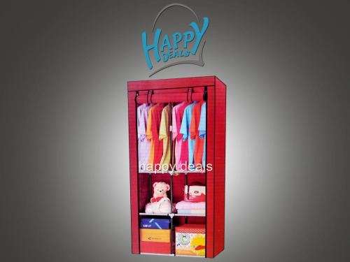 Portable Clothes Closet Wardrobe Storage Organizer with Shelves (Pink,Red)