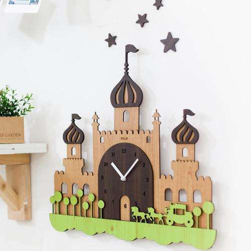 Magic Castle Handcrafted Non Ticking Silent Wall Clock (Pink,Blue and Brown in color)