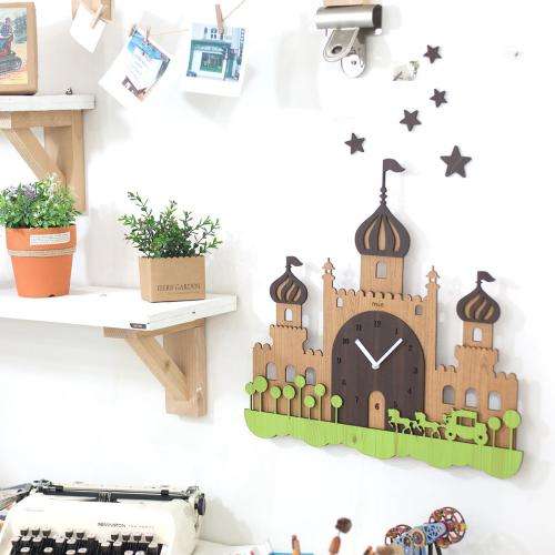 Magic Castle Handcrafted Non Ticking Silent Wall Clock (Pink,Blue and Brown in color)