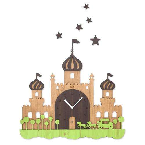 Magic Castle Handcrafted Non Ticking Silent Wall Clock (Pink,Blue and Brown in color)