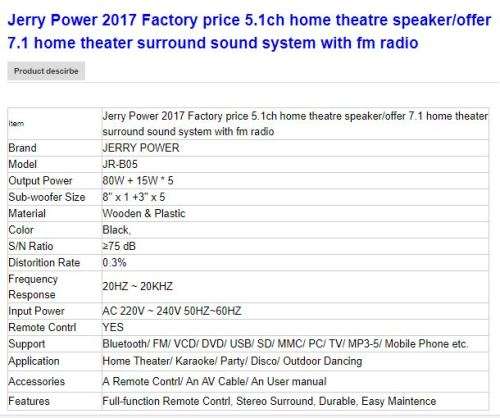 5.1 CH Home Theater Surround Sound Speaker System With Built In Amplifier/Jerry Power