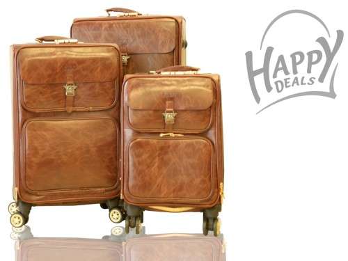 3 PIECE LEATHER CARRY-ON LUGGAGE SET