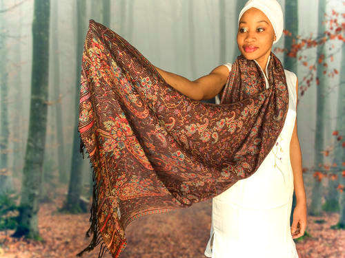 Comfortable arrive for season!! " K & Q " Floscular Pattern 100% pashmina scarf