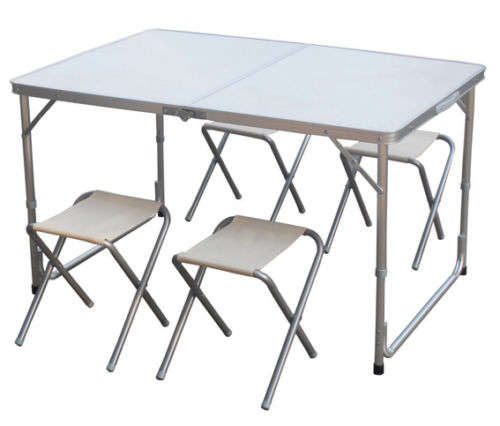 PORTABLE FOLDING CAMPING OUTDOOR BBQ GARDEN DINNING PICNIC TABLE AND CHAIRS SET