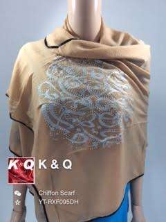 " K & Q " Chiffon Plain With Arabic Print Scarf--8 Colors Choose