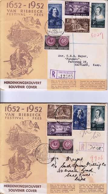 Union 3 FDCs - Van Riebeeck Festival  - 1952