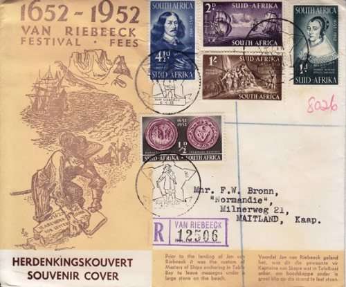 Union 3 FDCs - Van Riebeeck Festival  - 1952