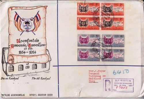 Union FDC -  Bloemfontein - Official Souvenir cover 1954