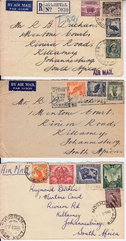 Australia - 3 covers to sSouth Africa - 1946/47 - as per scan