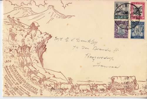 1938 Voortrekker Centenary Cover  - toning spots - as per scan