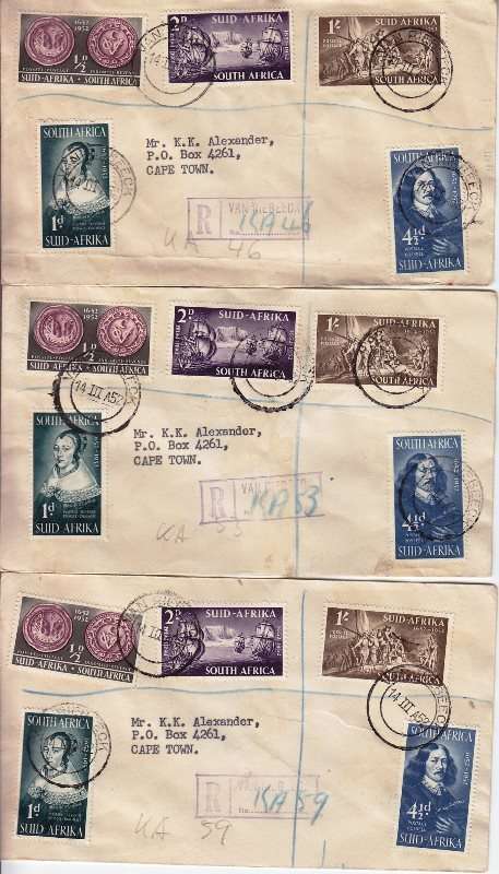 Union 15 covers - 1952 - Van Riebeeck cancellation - As per scan