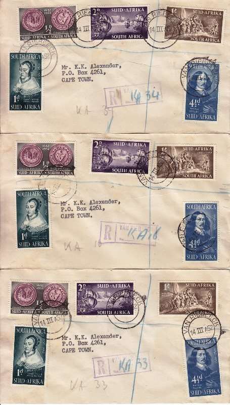 Union 15 covers - 1952 - Van Riebeeck cancellation - As per scan
