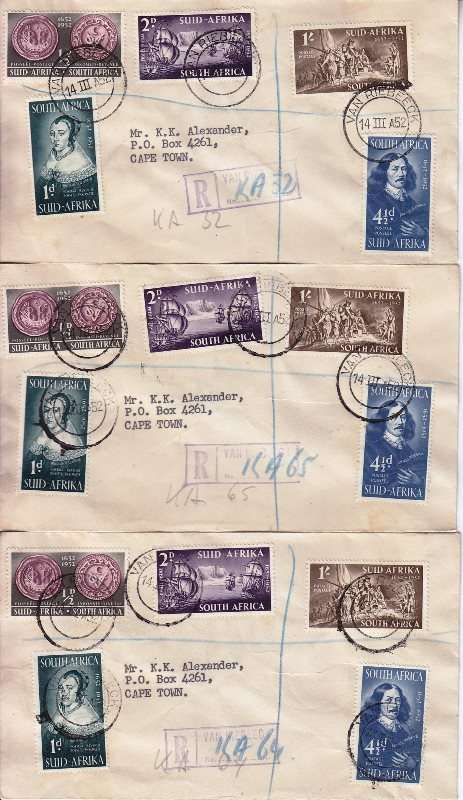 Union 15 covers - 1952 - Van Riebeeck cancellation - As per scan