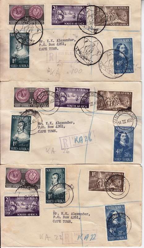 Union 15 covers - 1952 - Van Riebeeck cancellation - As per scan