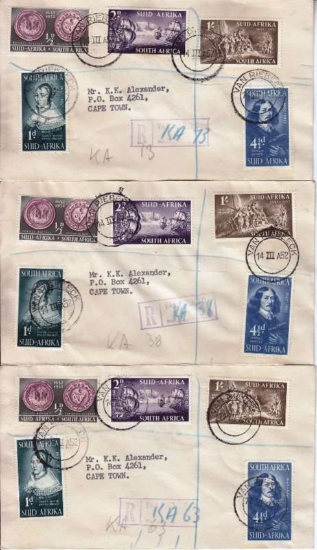 Union 12 covers - 1952 - Van Riebeeck cancellation - As per scan