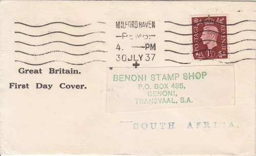 KGVI - 30/07/1937 - FDC - From England to Benoni - Excellent condition