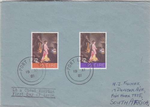 1981 FDC from Ireland to South Africa "Exported under revenue control" crisp cancellation