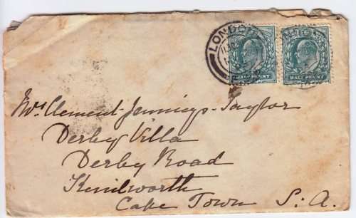 1903 Cover from London to Cape Town - Tatty condition
