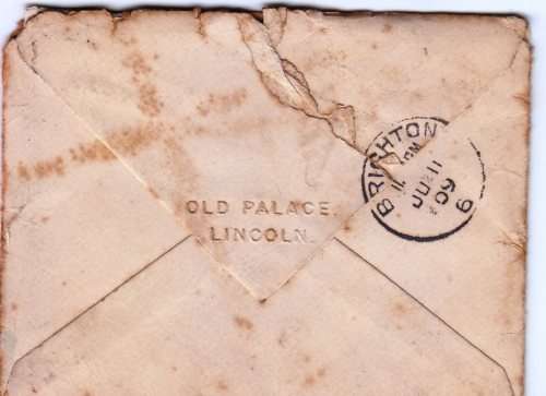 1911 cover from Old Palace Lincoln/Lincoln to Brighton - Tatty condition