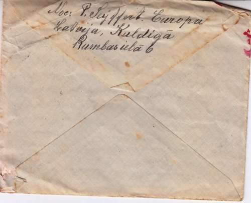 1936 Cover from Latvia to Cape Town - C/O then reposted inside Cape Town - Tatty condition