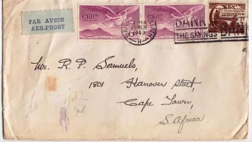 1949 Cover from Ireland to Cape Town