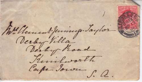 1902 cover  from England to Cape Town