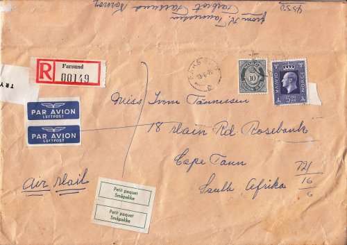 Cover from Norway to RSA 1970