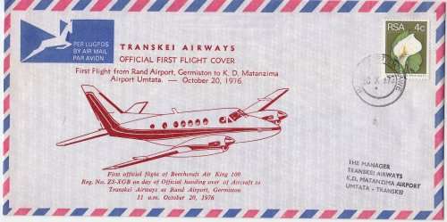 RSA - Aviation cover 1977 - Transkei Airways Official First Flight Cover