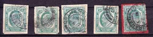 COGH - KEVII - 1901/1910 - Half penny green - On paper - 5 stamps - Good value!