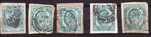 COGH - KEVII - 1901/1910 - Half penny green - On paper - 5 stamps - Good value!