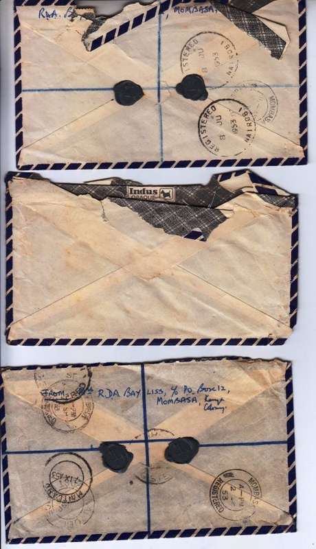 KGVI - 1953 - 3 registered covers from Mombasa (KUT) to Pinelands with wax seals - average condition