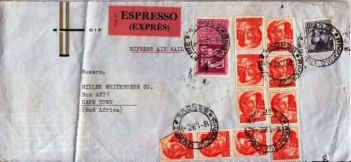 Italy - 1962 Express Airmail letter from Italy to Cape Town via Germiston GBA - Creased