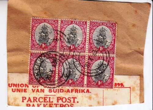 Union of SA - 1938 ship stamps on piece