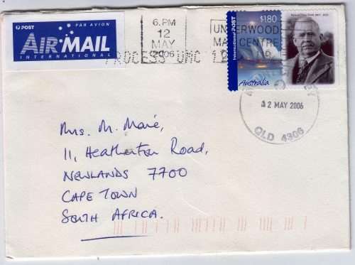 Australia - 2006 cover to Cape Town