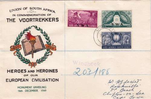 FDC - 1949 - The Voortrekkers - from Windhoek to Cape Town - Registered
