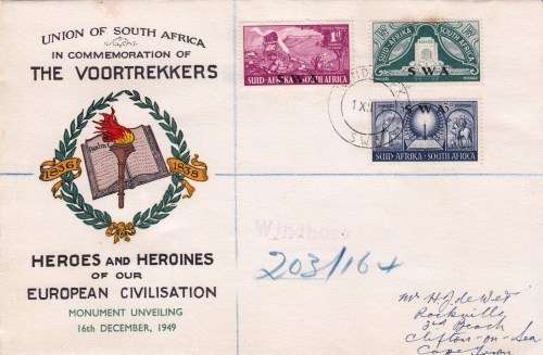FDC - 1949 - The Voortrekkers - from Windhoek to Cape Town - Registered