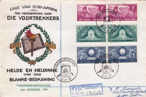FDC - 1949 - The Voortrekkers - from Pretoria to Cape Town - Registered