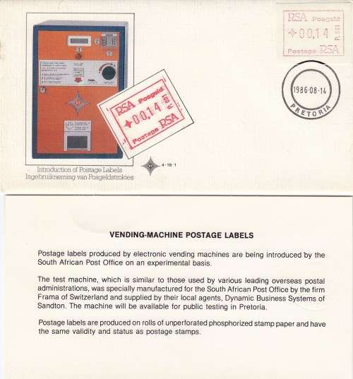 RSA - 1986 - FDC - Introduction of personal Labels